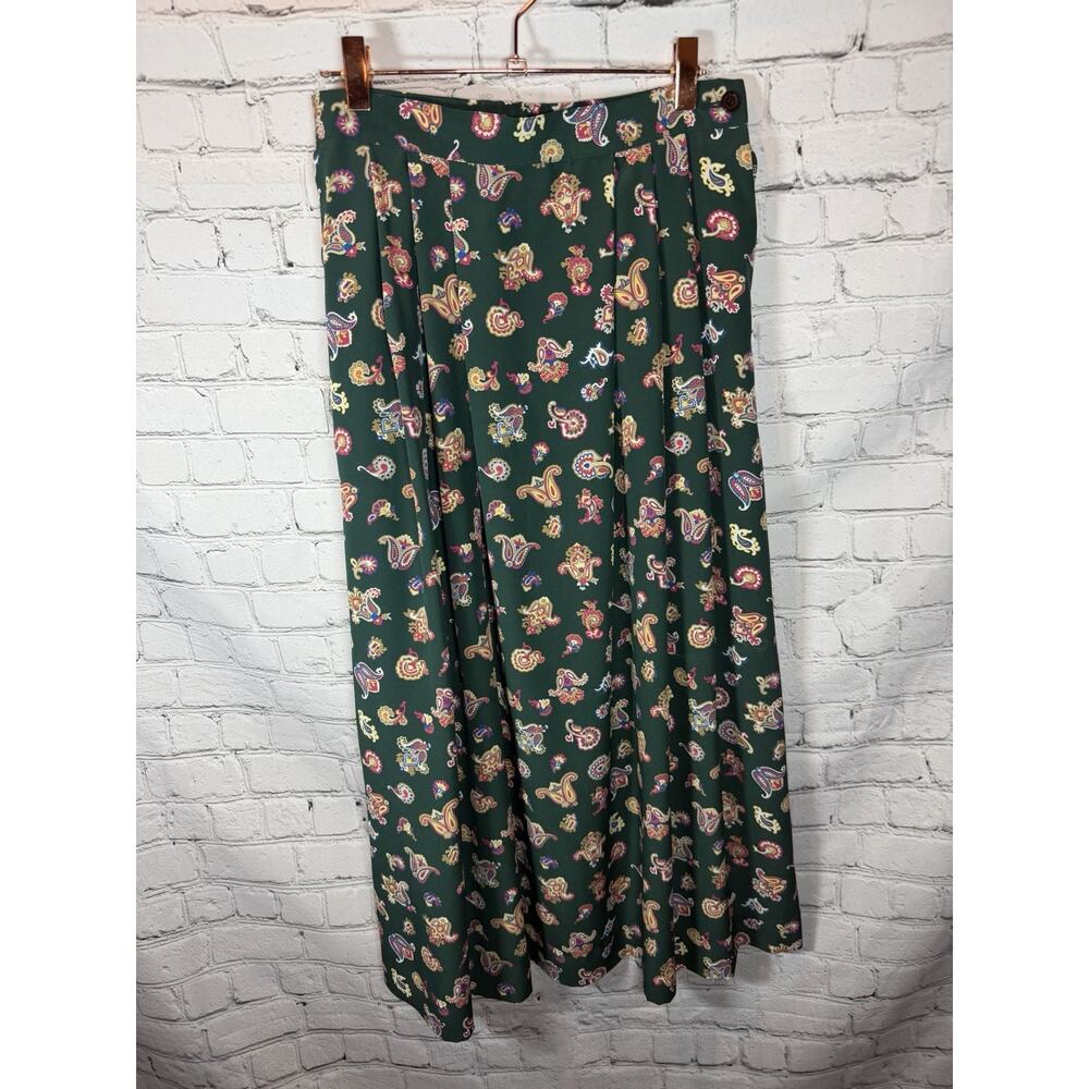 Pendleton Vintage Lightweight Paisley Pleated‎ Midi Skirt Cottage Green Size 8
